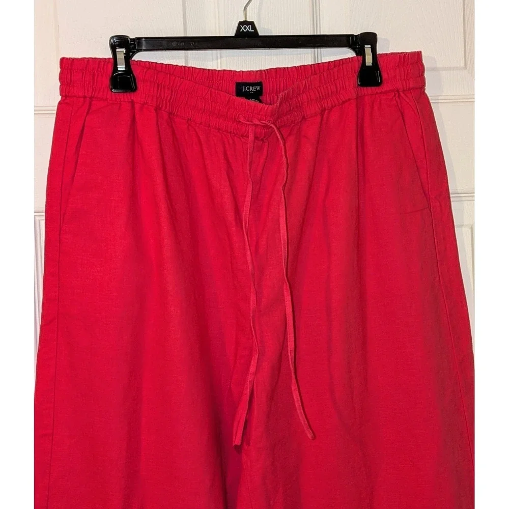 J. Crew Women's Sz. 12 Cropped Linen Blend Pull On Drawstring Pants Pink NWT $90